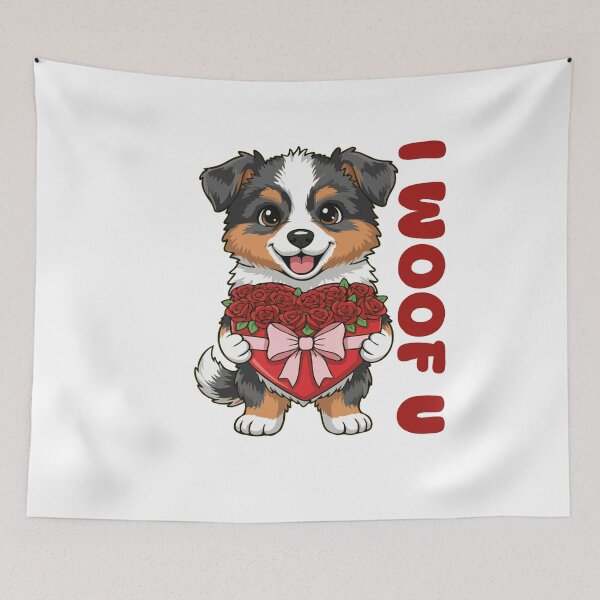 Item preview, I Woof U Miniature American Shepherd Puppy with Flowers – Sweet Dog Love Design designed and sold by The Real Life Symphony.