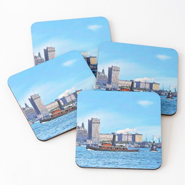 Item preview, Tugboats Near the New York City Skyline c1906 designed and sold by Susan Savad.