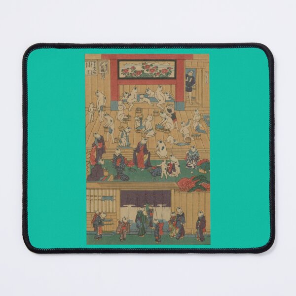Item preview, Vintage, Ukiyoe cat's bathing by Yoshifuji, Japanese art, woodblock, ,Wall art, Puzzle, designed and sold by VintageJapan for Japanese woodblock, Ukiyoe, Retro art and more.