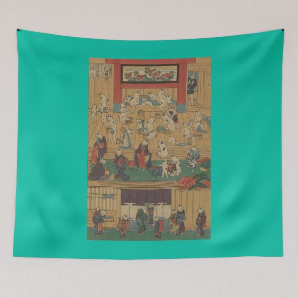 Item preview, Vintage, Ukiyoe cat's bathing by Yoshifuji, Japanese art, woodblock, ,Wall art, Puzzle, designed and sold by VintageJapan for Japanese woodblock, Ukiyoe, Retro art and more.