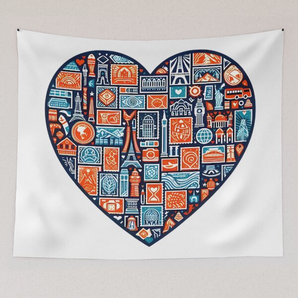 Item preview, Travel Heart World Landmarks Wanderlust Icon Design designed and sold by DrawDrip.