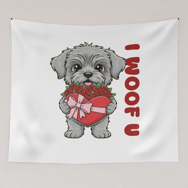 Item preview, I Woof U Bouvier des Flandres Puppy with Flowers – Sweet Dog Love Design designed and sold by The Real Life Symphony.