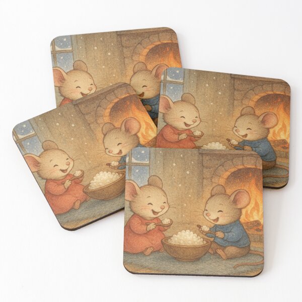 Item preview, Eat Well and Stay Warm – Cozy Winter Mice Illustration designed and sold by Ronin21dotcom.