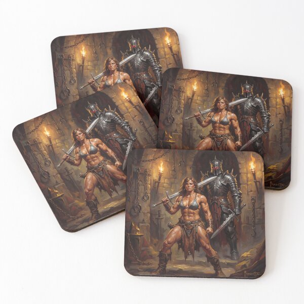 Item preview, Barbarian warrior woman in Defiance against the dark lord illustration fantasy art style designed and sold by Vintage Designs +.