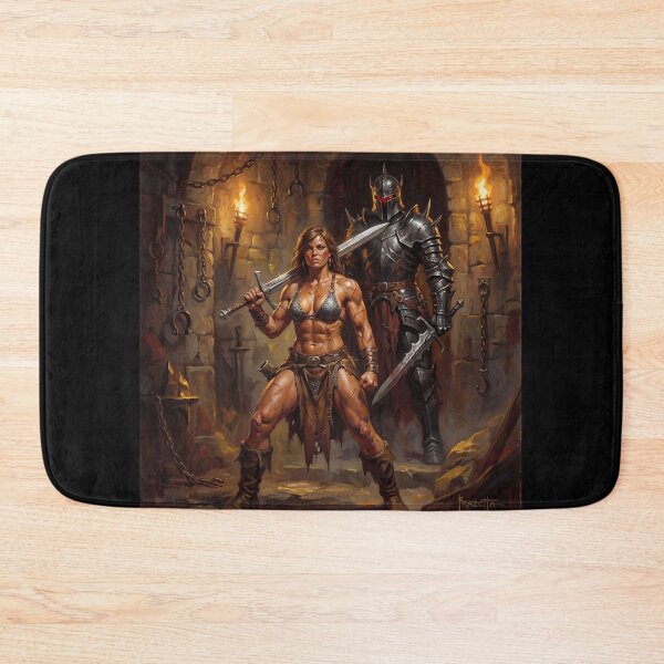 Item preview, Barbarian warrior woman in Defiance against the dark lord illustration fantasy art style designed and sold by Vintage Designs +.