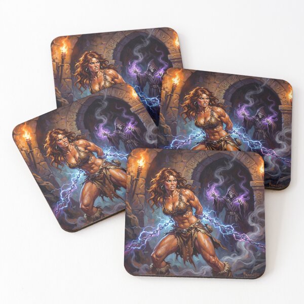 Item preview, Barbarian warrior woman in Defiance against the dark lord illustration fantasy art style designed and sold by Vintage Designs +.