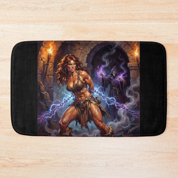 Item preview, Barbarian warrior woman in Defiance against the dark lord illustration fantasy art style designed and sold by Vintage Designs +.