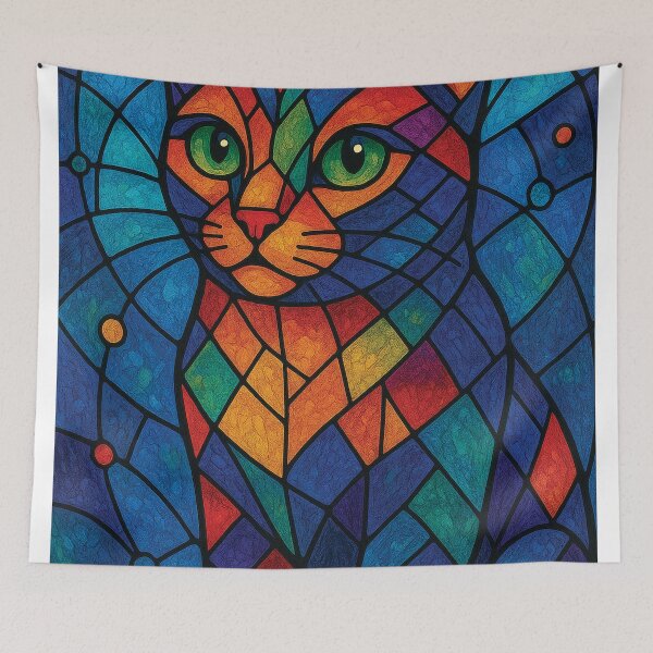 Item preview, Stained Glass Cat – Colorful Geometric Art Print designed and sold by Gold Turtle  Lina.