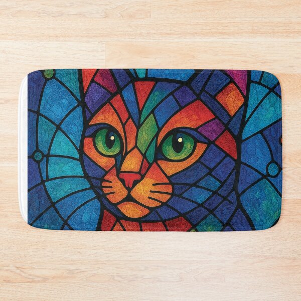Item preview, Stained Glass Cat – Colorful Geometric Art Print designed and sold by Gold Turtle  Lina.