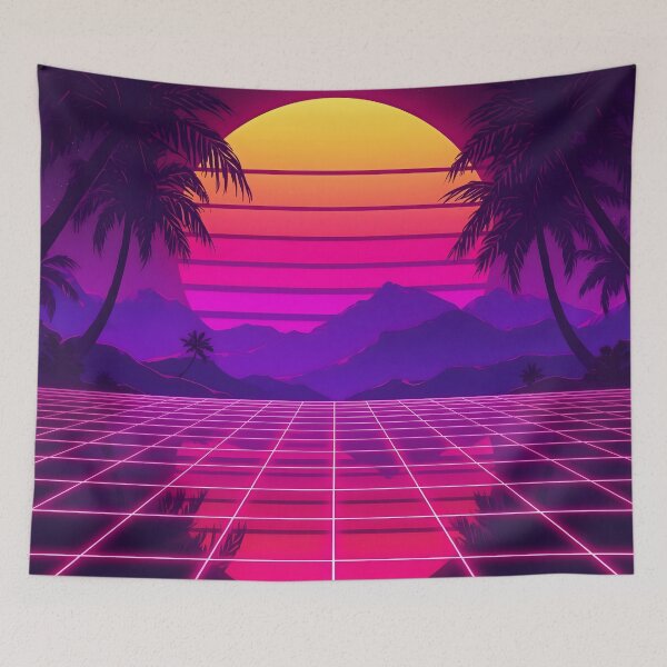 Item preview, Neon Sunset Grid - Synthwave 80s Retrowave Aesthetic designed and sold by VibranPalette.