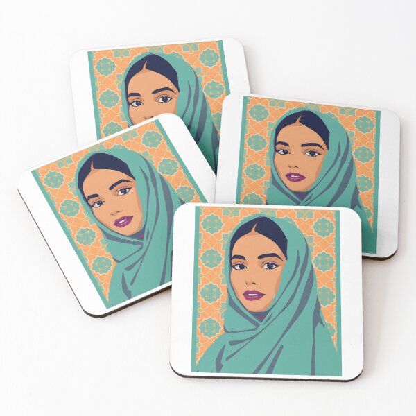 Item preview, ​Modern Moroccan Woman Portrait - Turquoise Veil & Zellige Pattern Art designed and sold by ​VibeCanvas Studio.