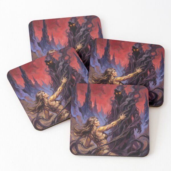 Item preview, Barbarian warrior woman in Defiance against the dark lord illustration fantasy art style designed and sold by Vintage Designs +.