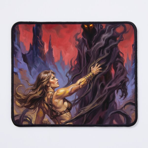 Item preview, Barbarian warrior woman in Defiance against the dark lord illustration fantasy art style designed and sold by Vintage Designs +.