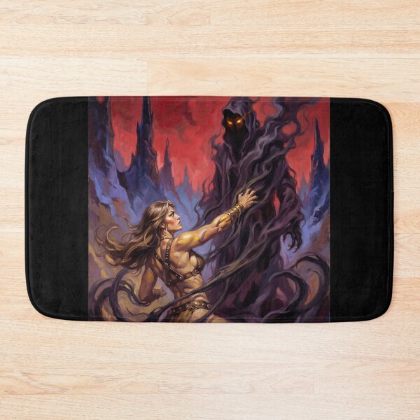 Item preview, Barbarian warrior woman in Defiance against the dark lord illustration fantasy art style designed and sold by Vintage Designs +.