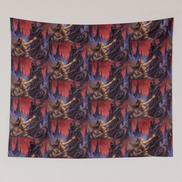 Item preview, Barbarian warrior woman in Defiance against the dark lord illustration fantasy art style designed and sold by Vintage Designs +.