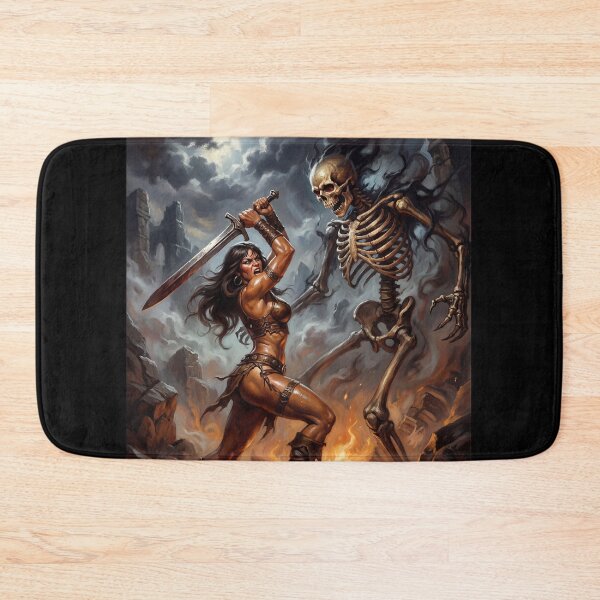 Item preview, Barbarian warrior woman in Defiance against the dark lord illustration fantasy art style designed and sold by Vintage Designs +.