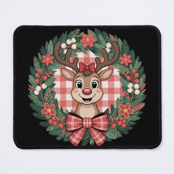 Item preview, Cute Christmas Reindeer Wreath Illustration designed and sold by SoftStyleStudio ⭐⭐⭐.