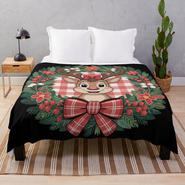 Item preview, Cute Christmas Reindeer Wreath Illustration designed and sold by SoftStyleStudio ⭐⭐⭐.