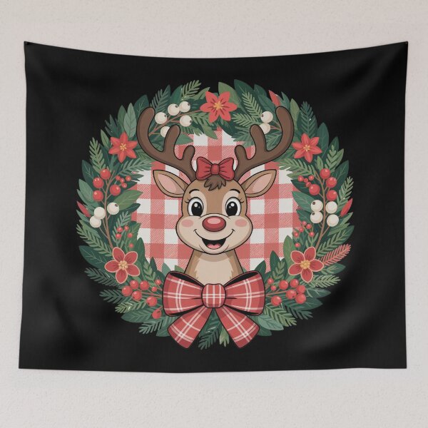 Item preview, Cute Christmas Reindeer Wreath Illustration designed and sold by SoftStyleStudio ⭐⭐⭐.