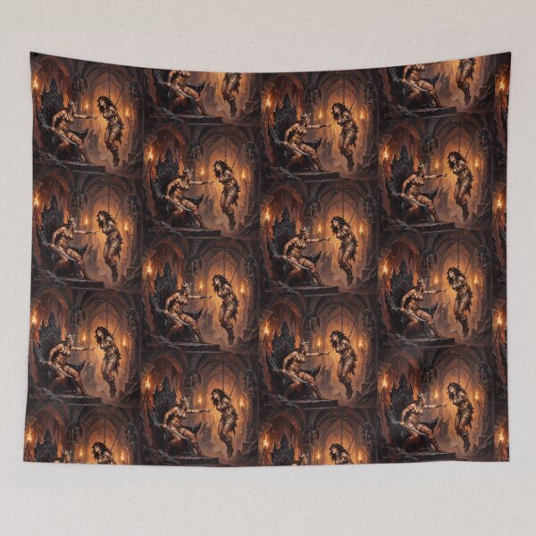 Item preview, Amazon queen Interrogation of a Barbarian warrior woman in Defiance illustration fantasy art style designed and sold by Vintage Designs +.