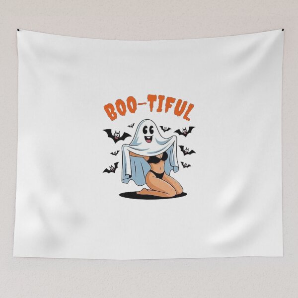 Item preview, Boo-tiful Ghost – Illustration Halloween Fun & Pin-Up Cartoon designed and sold by MeowLoka ⭐⭐⭐⭐.