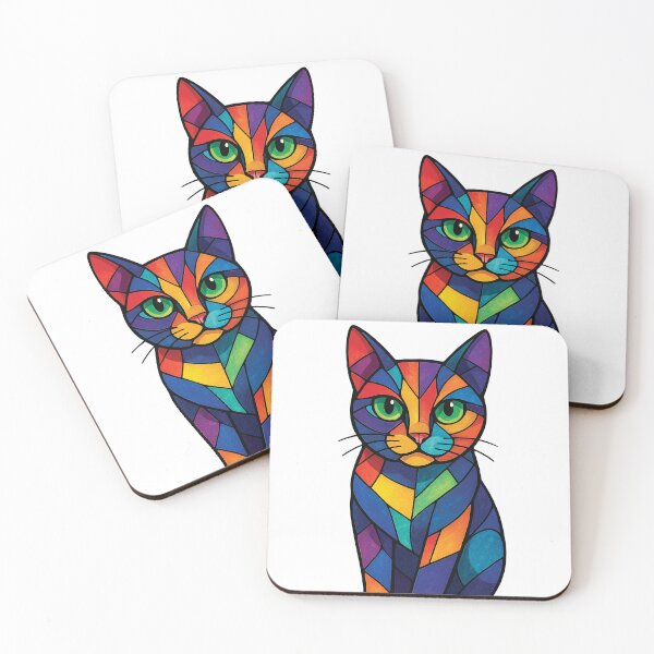 Item preview, Rainbow Stained Glass Cat – Bold Geometric Art Print on Light Background designed and sold by Gold Turtle  Lina.