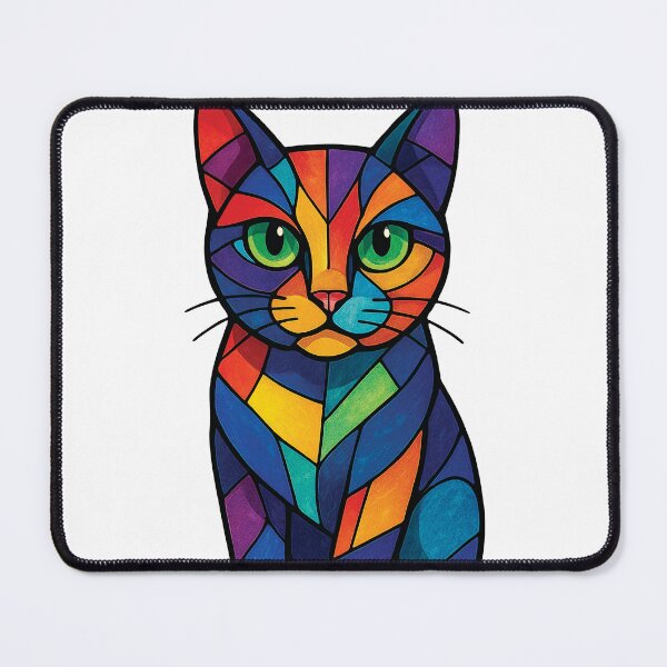 Item preview, Rainbow Stained Glass Cat – Bold Geometric Art Print on Light Background designed and sold by Gold Turtle Lina.