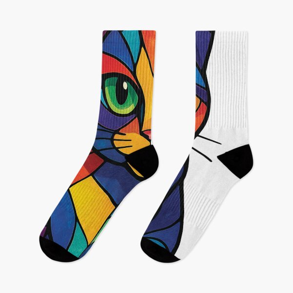 Item preview, Rainbow Stained Glass Cat – Bold Geometric Art Print on Light Background designed and sold by Gold Turtle  Lina.