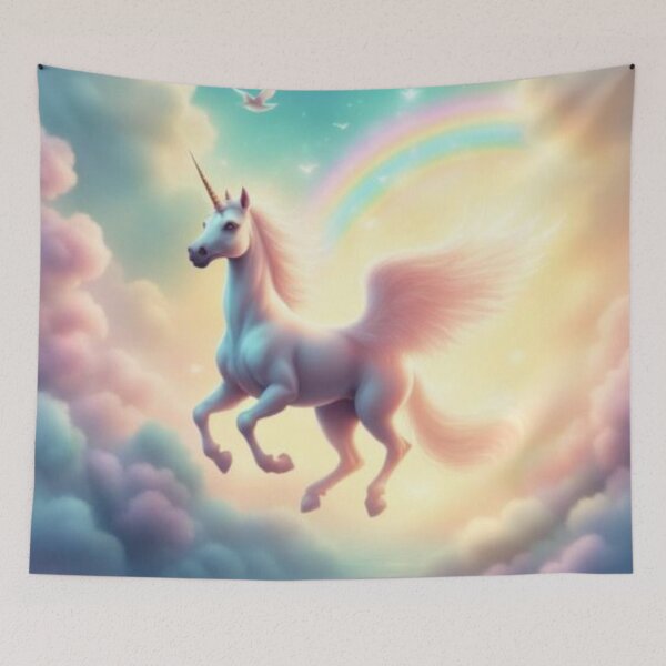 Artikelvorschau, Verspieltes, mystisches Einhorn-Design in hellen Pastellfarben mit Regenbogeneffekt und Einhorn am Himmel entworfen und verkauft von bestggraphico.