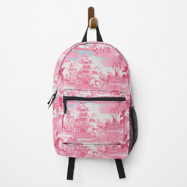 Item preview, Preppy chinoiserie landscape in pink and grey designed and sold by SophieClimaArt.