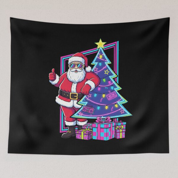 Item preview,  Retro Neon Santa with Christmas Tree Aesthetic designed and sold by NovaDoodle Art Studio.