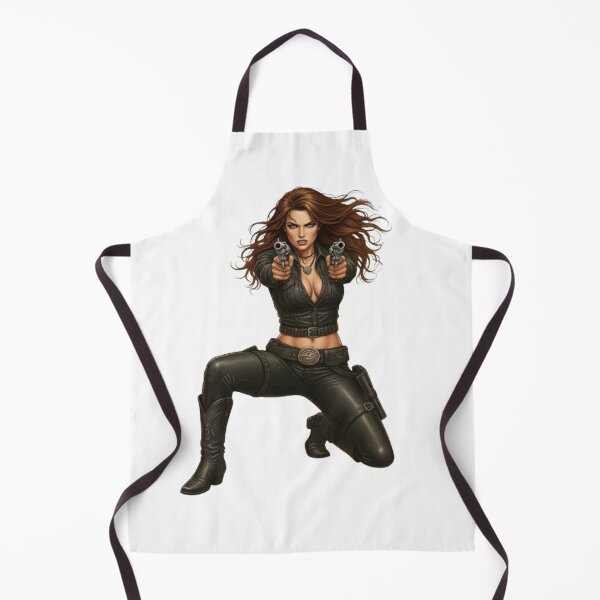 Item preview, Rebel Cowgirl of the Wild West in Black Leather Outfit with Revolvers designed and sold by CHRIST5000.
