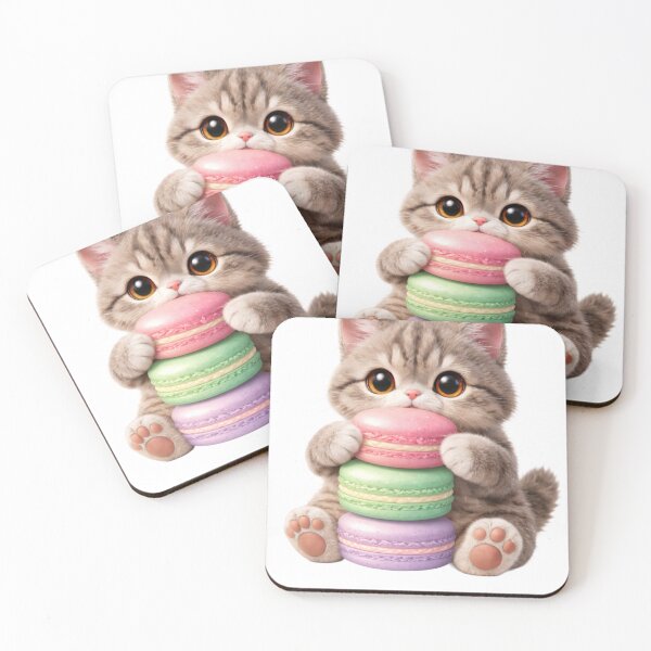 Item preview, Cute kitten holding macarons illustration designed and sold by artbaby30.