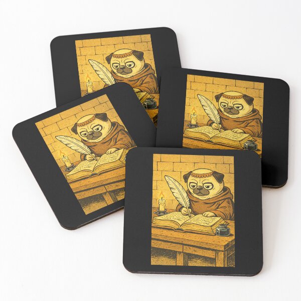 Item preview, Pug Medieval Dogs – Pug Monk Scribe – Gift for Pug Lovers • Retro Comics • Vintage Halftone designed and sold by JacobKAurumhead.