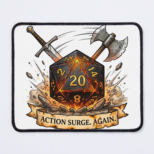 Item preview, Fighter "Action Surge. Again." Magma D20: D&D Class Emblem designed and sold by SkinnyFlatWhite.