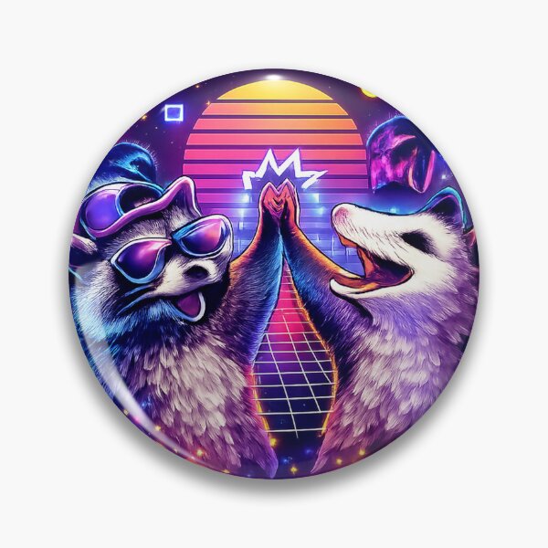 Item preview, Neon Vaporwave Raccoon & Possum High-Five designed and sold by BadaBingBear.
