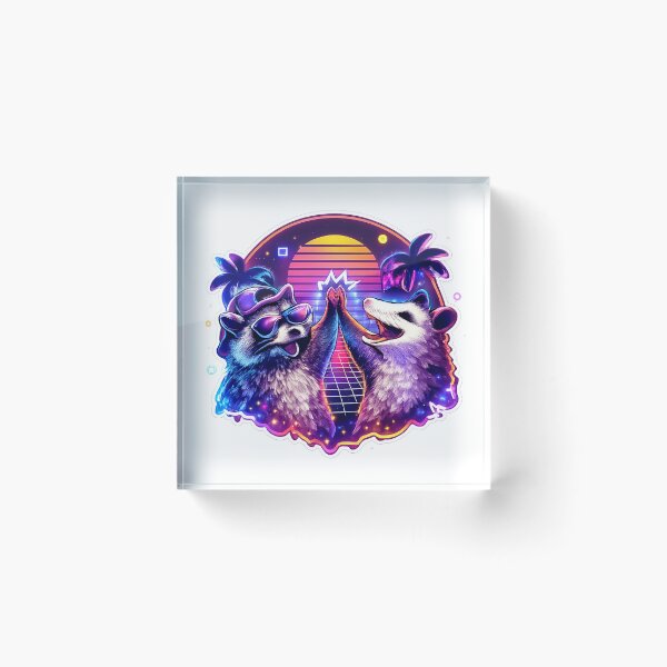 Item preview, Neon Vaporwave Raccoon & Possum High-Five designed and sold by BadaBingBear.