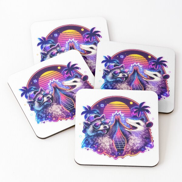 Item preview, Neon Vaporwave Raccoon & Possum High-Five designed and sold by BadaBingBear.