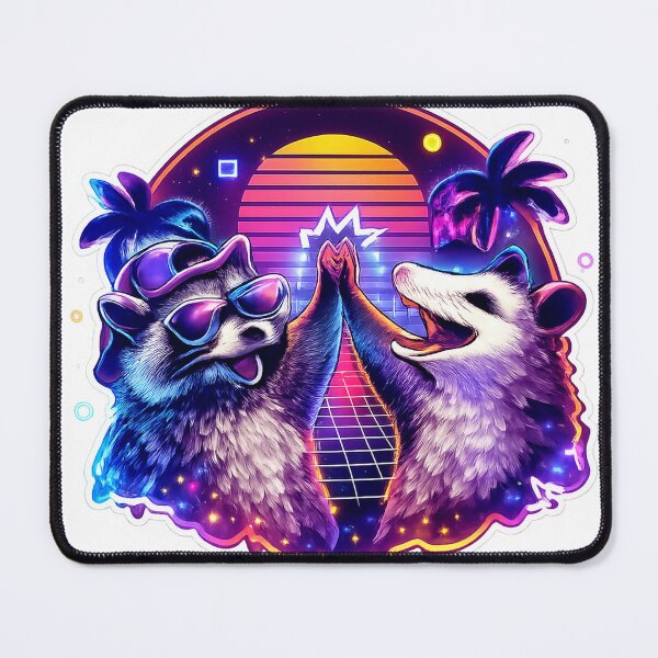 Item preview, Neon Vaporwave Raccoon & Possum High-Five designed and sold by BadaBingBear.