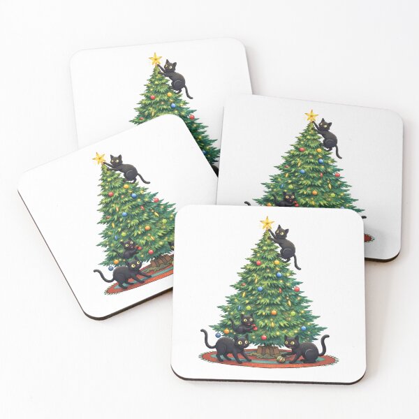 Item preview, Funny Black Cats Climbing Christmas Tree Cute Naughty Cat Holiday  designed and sold by bynani32.