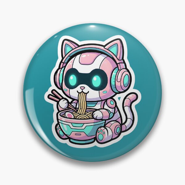 Item preview, Kawaii Space Cat Eating Ramen –Neon Cyberpunk Style designed and sold by shmupod.