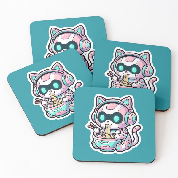 Item preview, Kawaii Space Cat Eating Ramen –Neon Cyberpunk Style designed and sold by shmupod.