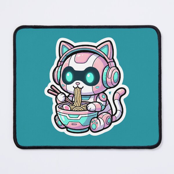 Item preview, Kawaii Space Cat Eating Ramen –Neon Cyberpunk Style designed and sold by shmupod.