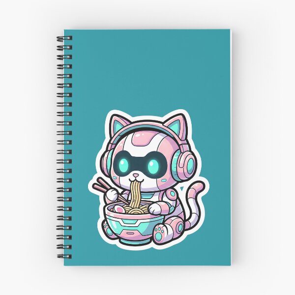 Item preview, Kawaii Space Cat Eating Ramen –Neon Cyberpunk Style designed and sold by shmupod.
