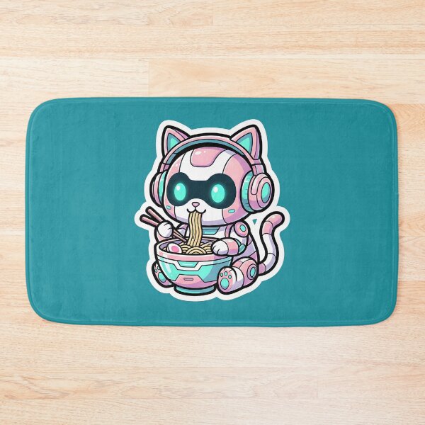 Item preview, Kawaii Space Cat Eating Ramen –Neon Cyberpunk Style designed and sold by shmupod.