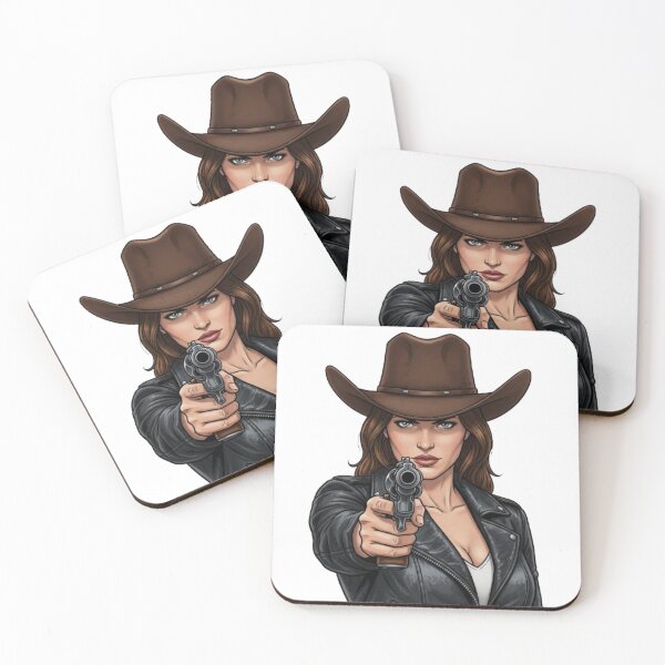 Item preview, A sharp-eyed cowboy woman, pointing a revolver directly at the observer. designed and sold by CHRIST5000.