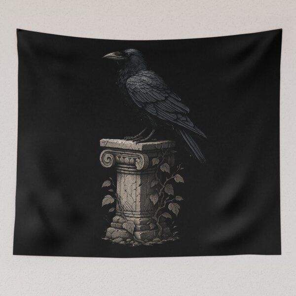 Item preview, Black Raven on Stone Pillar – Gothic Dark Academia designed and sold by Mouraludia.
