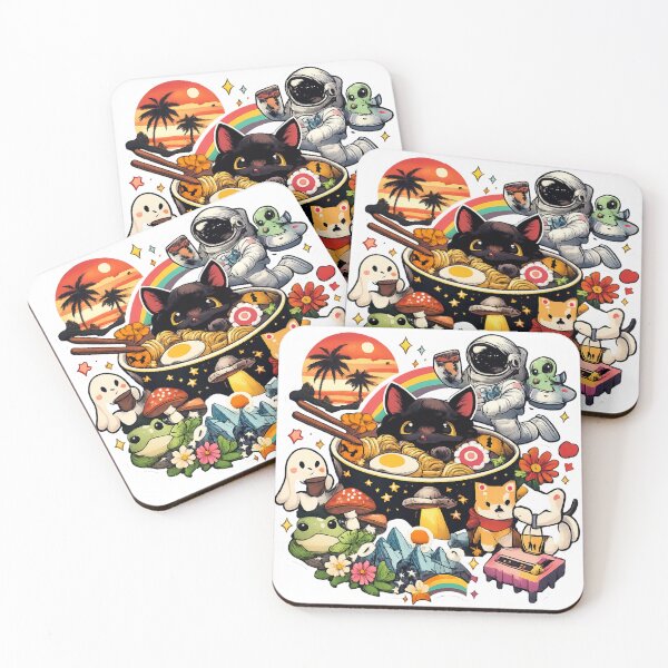 Item preview, Cute Ramen Cat & Space Friends – Kawaii Funny Mashup Illustration designed and sold by  ADBIB Design.