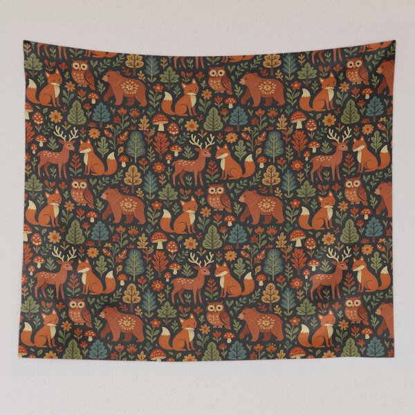 Item preview, Cozy Woodland Animals Folk Art Pattern designed and sold by matchakpop.