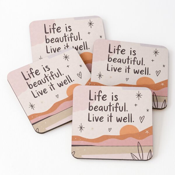 Item preview, Life is beautiful, live it well in a colorful landscape with a sunset and simple designs designed and sold by SpaceartLilu.
